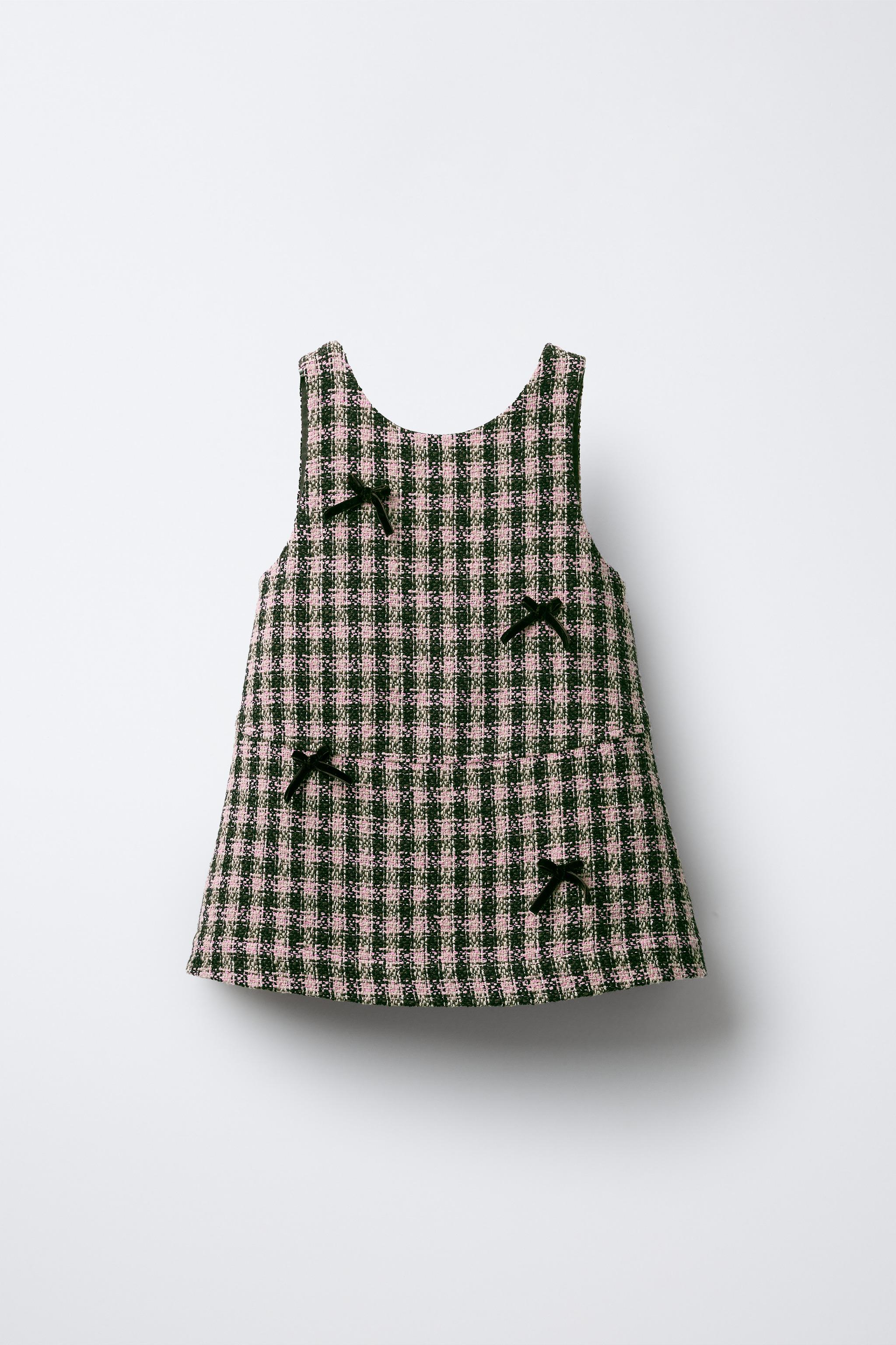 PLAID VELVET BOW PINAFORE DRESS